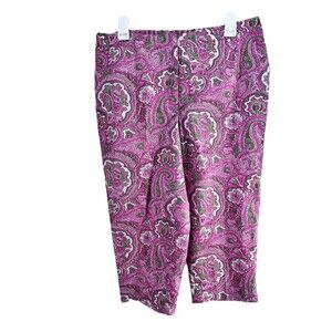 NWT Talbots Heritage Pink Paisley Cropped Pants Womens Sz Petites 14W Elastic